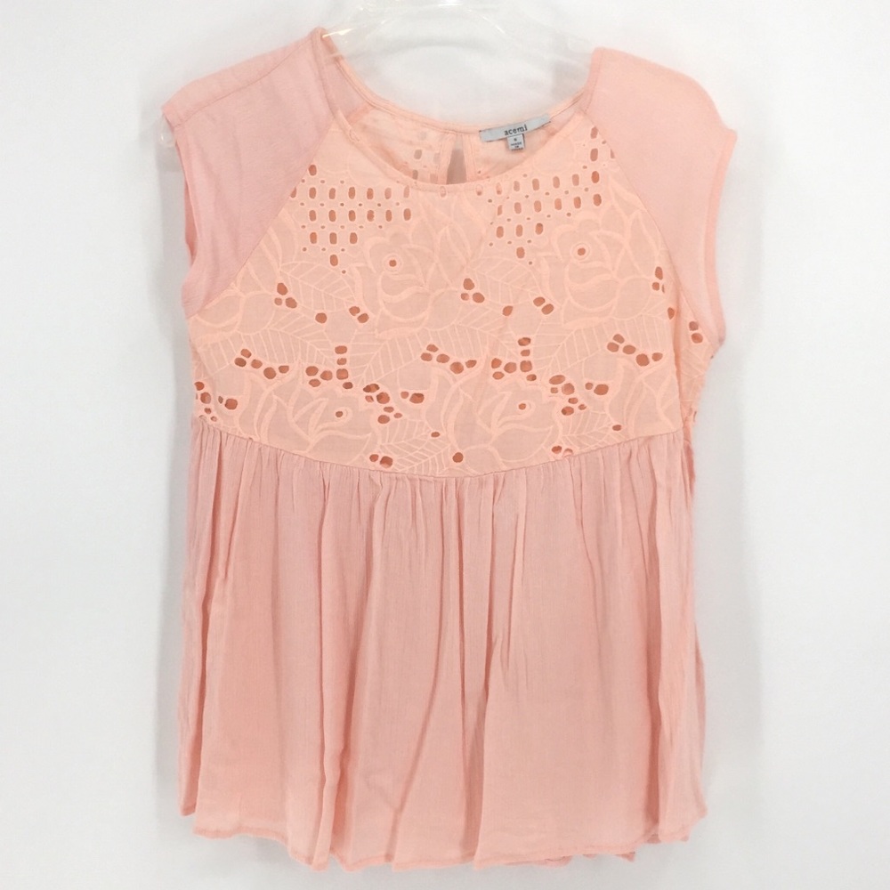Peach -Pink Embroidered Rose Cut Out Top